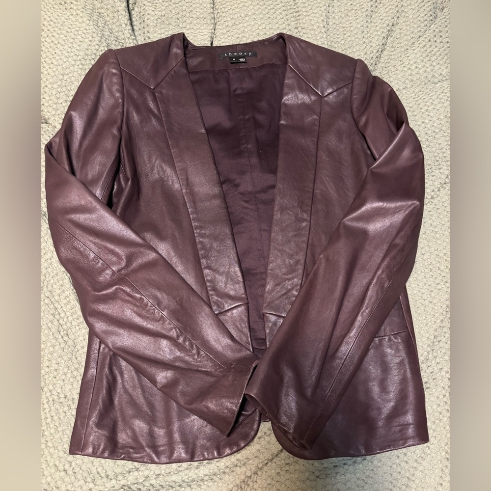 Theory Deep Burgandy Leather Jacket